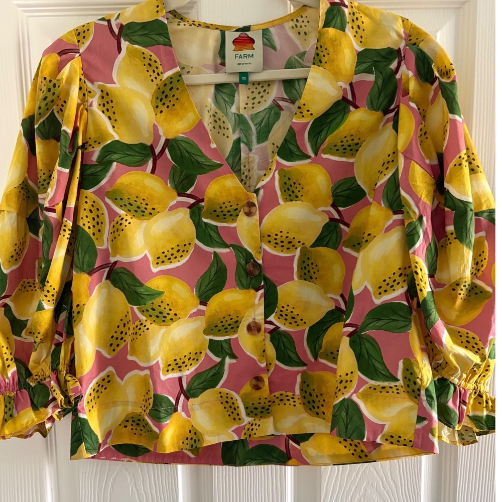 FARM Rio Pink Lemon Print Button-Up Blouse - Picture 3 of 9